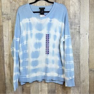Design History Size XXLarge Blue & White Tie Dye Crewneck Long Sleeve Sw…